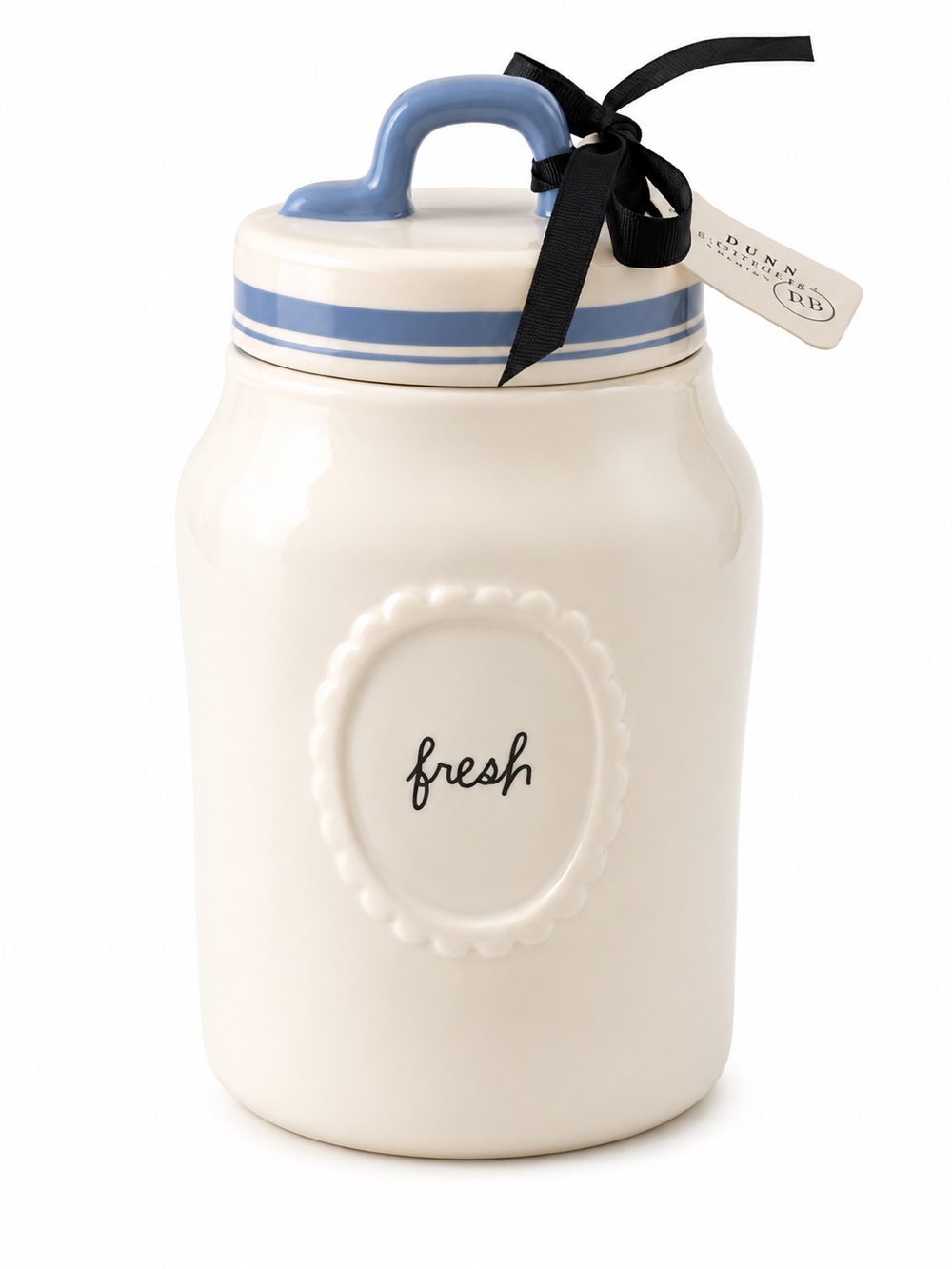 Rae Dunn Blue-Accented Cream Ceramic 'Fresh' Kitchen Canister